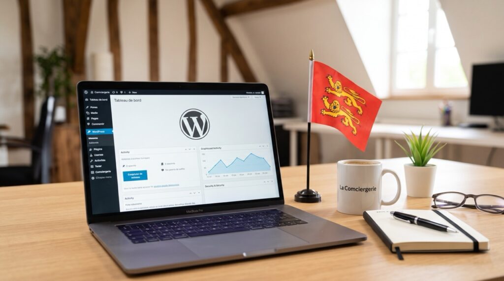 Bureau d'un webmaster de La Comciergerie à Caen, gérant la maintenance et la sécurité d'un site WordPress, en Normandie